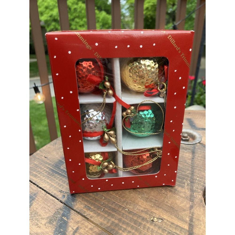 Vintage Dillard's Golf Ball Christmas Ornaments Set of 6 Boxed Holiday Decor